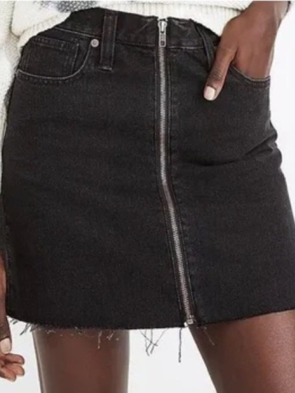 Madewell Jean Skirt Womens Sz 27 Black Rigid Denim A-Line Mini Pockets Zip Front